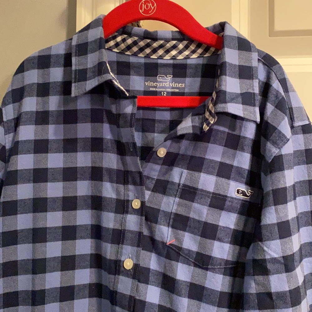 Vineyard Vines Girls Flannel Blue Plaid Shirtdress